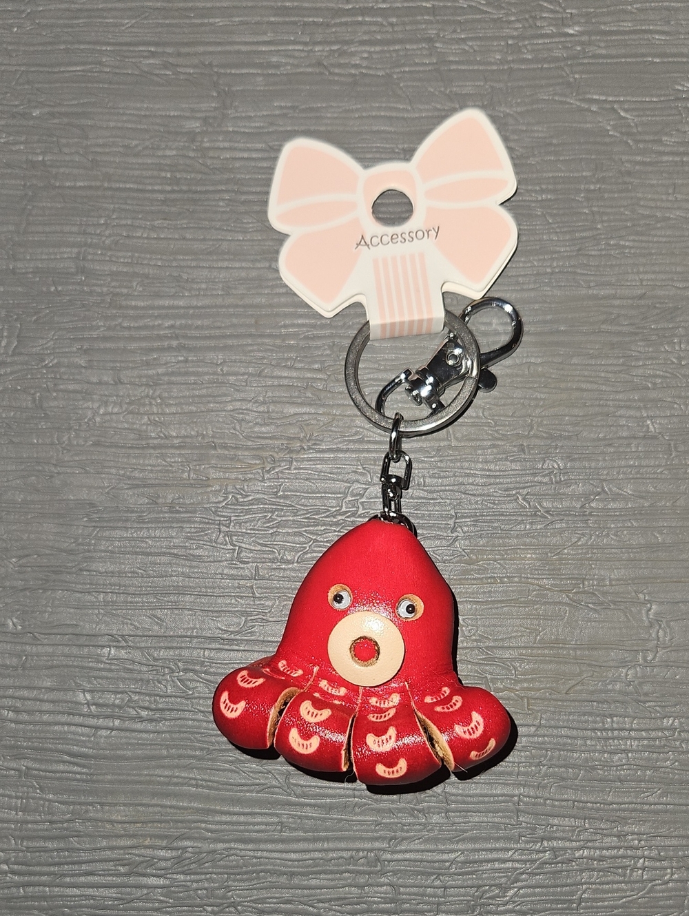 Leather 3d Octopus Keychain Brown New